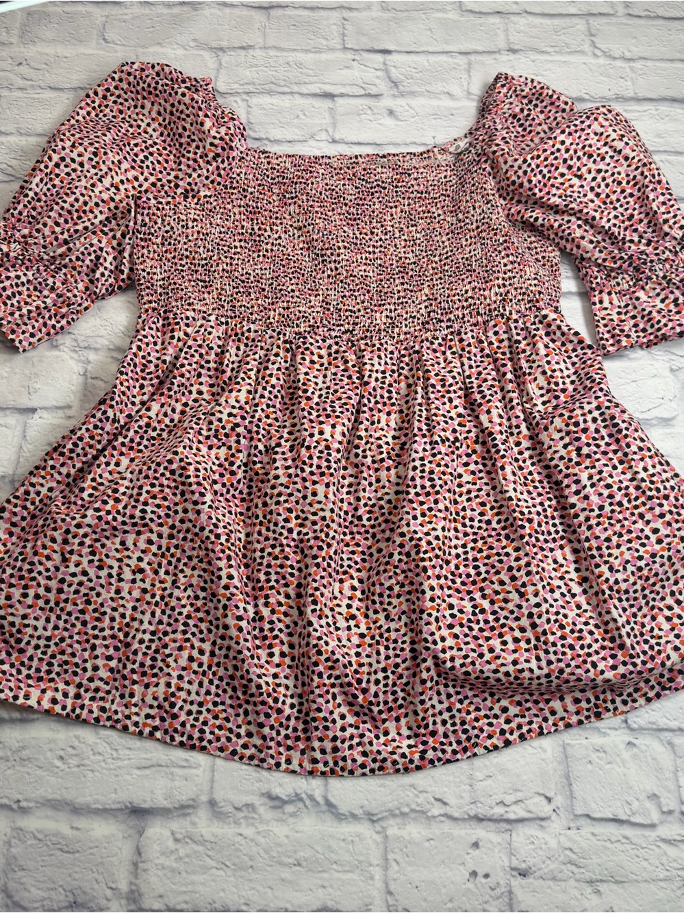 Eloquii Pink Multi Smocked Square Neck Peplum Blouse. Size 22.